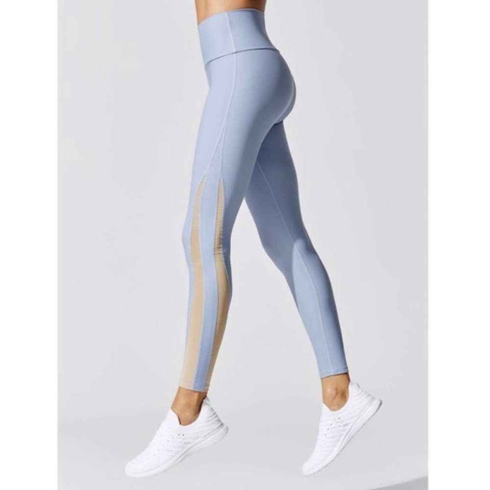 Carbon38 Pale Blue Nude Mesh Blocked Leggings Medium NWT
